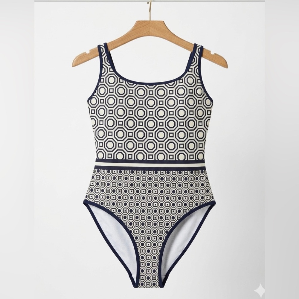Tory Burch Geo Tank Swimsuit One Piece Tory Navy Octagon